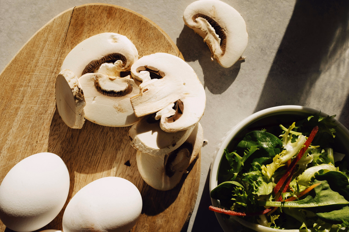 Poached Eggs over Spinach & Mushrooms